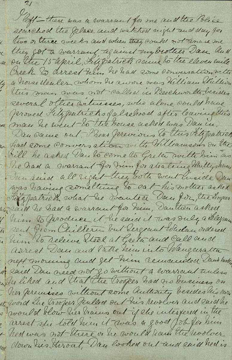 Page twenty one of Ned Kelly's Jerilderie letter. - click to view larger image