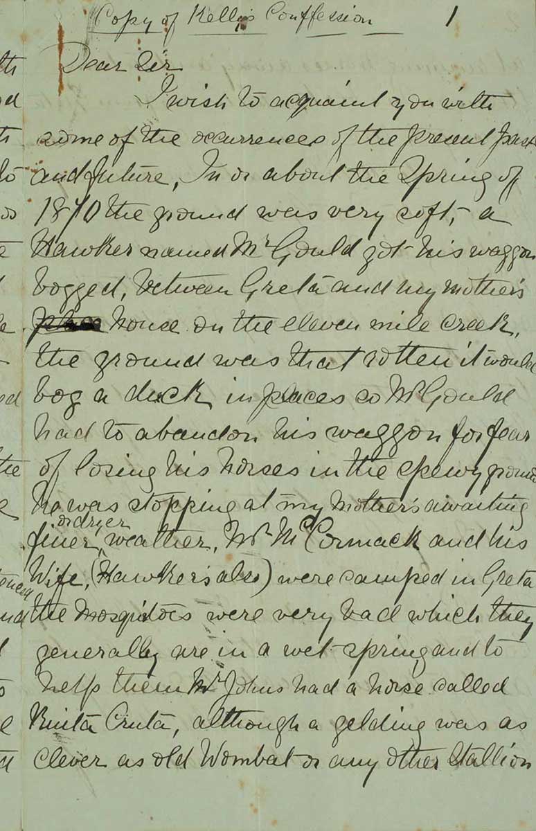 Page one of Ned Kelly's Jerilderie letter. - click to view larger image