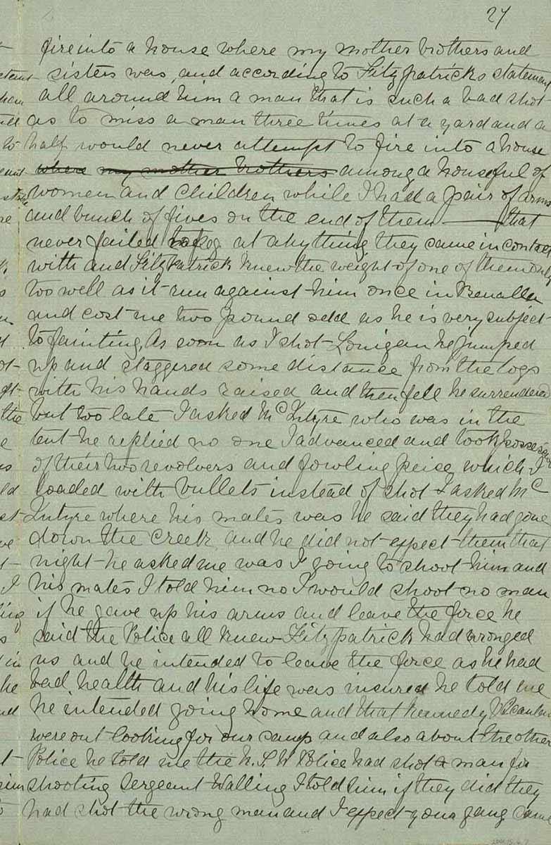 Page twenty seven of Ned Kelly's Jerilderie letter. - click to view larger image